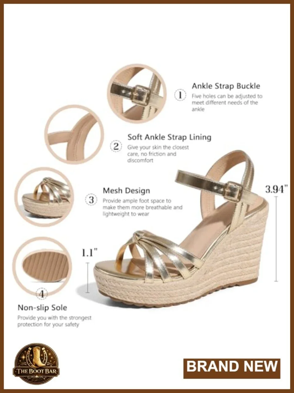 Women's Braided Espadrille Wedge Sandals - Platform Ankle Strap Open Toe Summer